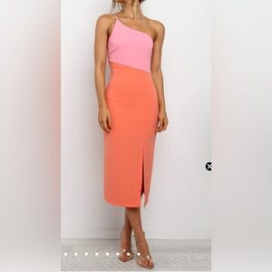 Petal & Pup Xiomar Elegant Pink and Orange One-Shoulder Dress